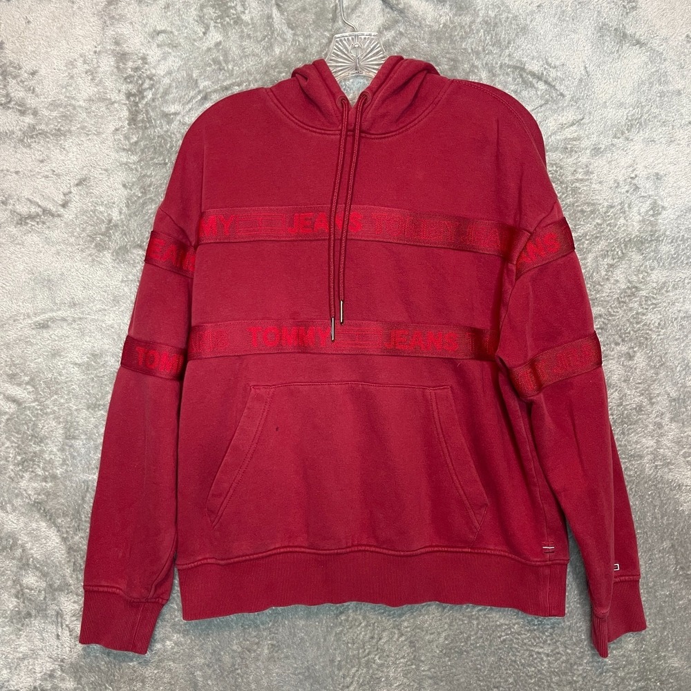 Tommy Jeans Mens Activewear Spellout Logo Pullover Hooded Sweatshirt M‎ Red